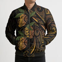 Hawaiian Mango Tribal Tattoo Bomber Puffer Jacket Gold Pacific Traditional Pattern LT9 - Polynesian Pride