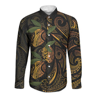 Hawaiian Mango Tribal Tattoo Long Sleeve Button Shirt Gold Pacific Traditional Pattern LT9 Unisex Gold - Polynesian Pride