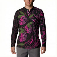 Hawaiian Mango Tribal Tattoo Button Sweatshirt Pink Pacific Traditional Pattern LT9 - Polynesian Pride