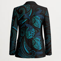 Hawaiian Mango Tribal Tattoo Blazer Teal Pacific Traditional Pattern LT9 - Polynesian Pride