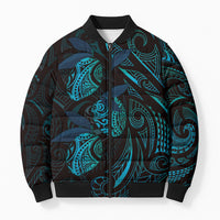 Hawaiian Mango Tribal Tattoo Bomber Puffer Jacket Teal Pacific Traditional Pattern LT9 Unisex Teal - Polynesian Pride