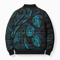 Hawaiian Mango Tribal Tattoo Bomber Puffer Jacket Teal Pacific Traditional Pattern LT9 - Polynesian Pride