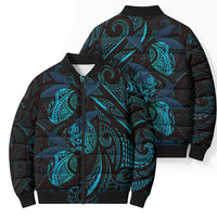 Hawaiian Mango Tribal Tattoo Bomber Puffer Jacket Teal Pacific Traditional Pattern LT9 - Polynesian Pride