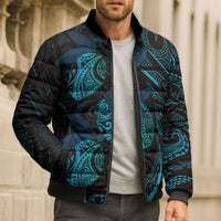 Hawaiian Mango Tribal Tattoo Bomber Puffer Jacket Teal Pacific Traditional Pattern LT9 - Polynesian Pride