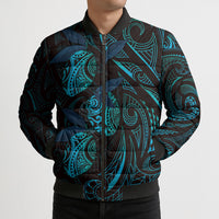 Hawaiian Mango Tribal Tattoo Bomber Puffer Jacket Teal Pacific Traditional Pattern LT9 - Polynesian Pride