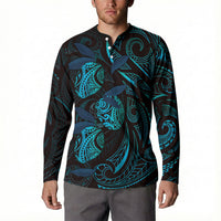 Hawaiian Mango Tribal Tattoo Button Sweatshirt Teal Pacific Traditional Pattern LT9 - Polynesian Pride