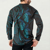 Hawaiian Mango Tribal Tattoo Button Sweatshirt Teal Pacific Traditional Pattern LT9 - Polynesian Pride