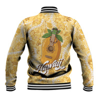 Hawaiian Mango Ukulele Baseball Jacket Retro Yellow Hibiscus Pikake Lei LT9 - Polynesian Pride