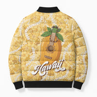 Hawaiian Mango Ukulele Bomber Puffer Jacket Retro Yellow Hibiscus Pikake Lei LT9 - Polynesian Pride