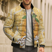 Hawaiian Mango Ukulele Bomber Puffer Jacket Retro Yellow Hibiscus Pikake Lei LT9 - Polynesian Pride