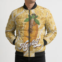 Hawaiian Mango Ukulele Bomber Puffer Jacket Retro Yellow Hibiscus Pikake Lei LT9 - Polynesian Pride