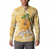 Hawaiian Mango Ukulele Button Sweatshirt Retro Yellow Hibiscus Pikake Lei LT9 - Polynesian Pride