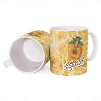 Hawaiian Mango Ukulele Ceramic Mug Retro Yellow Hibiscus Pikake Lei LT9 - Polynesian Pride