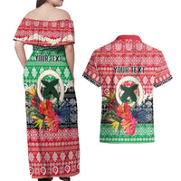 Personalised Vanuatu Joyeux Noel Couples Matching Off Shoulder Maxi Dress and Hawaiian Shirt Proud To Be a Ni-Van Sand Drawing Art LT9 - Polynesian Pride