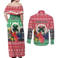 Personalised Vanuatu Joyeux Noel Couples Matching Off Shoulder Maxi Dress and Long Sleeve Button Shirt Proud To Be a Ni-Van Sand Drawing Art LT9 - Polynesian Pride
