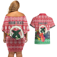 Personalised Vanuatu Joyeux Noel Couples Matching Off Shoulder Short Dress and Hawaiian Shirt Proud To Be a Ni-Van Sand Drawing Art LT9 - Polynesian Pride