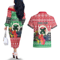 Personalised Vanuatu Joyeux Noel Couples Matching Off The Shoulder Long Sleeve Dress and Hawaiian Shirt Proud To Be a Ni-Van Sand Drawing Art LT9 - Polynesian Pride
