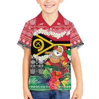 Personalised Vanuatu Joyeux Noel Family Matching Off The Shoulder Long Sleeve Dress and Hawaiian Shirt Proud To Be a Ni-Van Sand Drawing Art LT9 Son's Shirt Red - Polynesian Pride