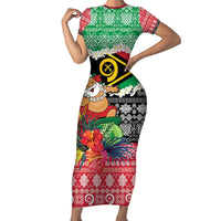 Personalised Vanuatu Joyeux Noel Short Sleeve Bodycon Dress Proud To Be a Ni-Van Sand Drawing Art LT9 Long Dress Red - Polynesian Pride