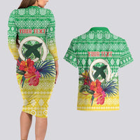 Personalised Malampa Joyeux Noel Couples Matching Long Sleeve Bodycon Dress and Hawaiian Shirt Proud To Be a Ni-Van Sand Drawing Art LT9 - Polynesian Pride