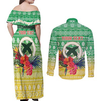 Personalised Malampa Joyeux Noel Couples Matching Off Shoulder Maxi Dress and Long Sleeve Button Shirt Proud To Be a Ni-Van Sand Drawing Art LT9 - Polynesian Pride
