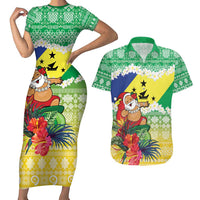 Personalised Malampa Joyeux Noel Couples Matching Short Sleeve Bodycon Dress and Hawaiian Shirt Proud To Be a Ni-Van Sand Drawing Art LT9 Lime - Polynesian Pride
