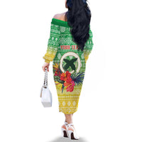 Personalised Malampa Joyeux Noel Family Matching Off The Shoulder Long Sleeve Dress and Hawaiian Shirt Proud To Be a Ni-Van Sand Drawing Art LT9 - Polynesian Pride