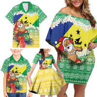Personalised Malampa Joyeux Noel Family Matching Off Shoulder Short Dress and Hawaiian Shirt Proud To Be a Ni-Van Sand Drawing Art LT9 - Polynesian Pride