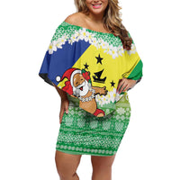 Personalised Malampa Joyeux Noel Family Matching Off Shoulder Short Dress and Hawaiian Shirt Proud To Be a Ni-Van Sand Drawing Art LT9 Mom's Dress Lime - Polynesian Pride