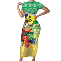 Personalised Malampa Joyeux Noel Family Matching Short Sleeve Bodycon Dress and Hawaiian Shirt Proud To Be a Ni-Van Sand Drawing Art LT9 Mom's Dress Lime - Polynesian Pride
