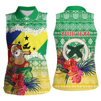 Personalised Malampa Joyeux Noel Women Sleeveless Polo Shirt Proud To Be a Ni-Van Sand Drawing Art LT9 - Polynesian Pride