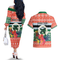 Personalised Penama Joyeux Noel Couples Matching Off The Shoulder Long Sleeve Dress and Hawaiian Shirt Proud To Be a Ni-Van Sand Drawing Art LT9 - Polynesian Pride