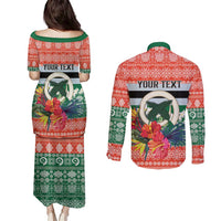 Personalised Penama Joyeux Noel Couples Matching Puletasi and Long Sleeve Button Shirt Proud To Be a Ni-Van Sand Drawing Art LT9 - Polynesian Pride