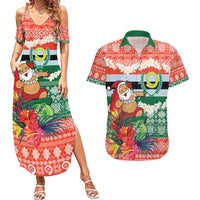 Personalised Penama Joyeux Noel Couples Matching Summer Maxi Dress and Hawaiian Shirt Proud To Be a Ni-Van Sand Drawing Art LT9 Red - Polynesian Pride