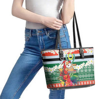 Personalised Penama Joyeux Noel Leather Tote Bag Proud To Be a Ni-Van Sand Drawing Art - Polynesian Pride