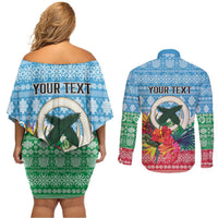 Personalised Sanma Joyeux Noel Couples Matching Off Shoulder Short Dress and Long Sleeve Button Shirt Proud To Be a Ni-Van Sand Drawing Art LT9 - Polynesian Pride