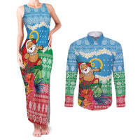 Personalised Sanma Joyeux Noel Couples Matching Tank Maxi Dress and Long Sleeve Button Shirt Proud To Be a Ni-Van Sand Drawing Art LT9 Blue - Polynesian Pride