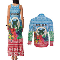 Personalised Sanma Joyeux Noel Couples Matching Tank Maxi Dress and Long Sleeve Button Shirt Proud To Be a Ni-Van Sand Drawing Art LT9 - Polynesian Pride