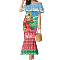 Personalised Sanma Joyeux Noel Family Matching Mermaid Dress and Hawaiian Shirt Proud To Be a Ni-Van Sand Drawing Art LT9 Mom's Dress Blue - Polynesian Pride