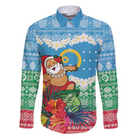 Personalised Sanma Joyeux Noel Family Matching Off The Shoulder Long Sleeve Dress and Hawaiian Shirt Proud To Be a Ni-Van Sand Drawing Art LT9 Dad's Shirt - Long Sleeve Blue - Polynesian Pride
