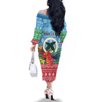 Personalised Sanma Joyeux Noel Family Matching Off The Shoulder Long Sleeve Dress and Hawaiian Shirt Proud To Be a Ni-Van Sand Drawing Art LT9 - Polynesian Pride