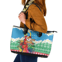 Personalised Sanma Joyeux Noel Leather Tote Bag Proud To Be a Ni-Van Sand Drawing Art - Polynesian Pride