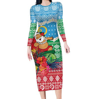 Personalised Sanma Joyeux Noel Long Sleeve Bodycon Dress Proud To Be a Ni-Van Sand Drawing Art LT9 Long Dress Blue - Polynesian Pride