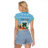 Personalised Sanma Joyeux Noel Raglan Cropped T Shirt Proud To Be a Ni-Van Sand Drawing Art LT9 - Polynesian Pride
