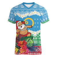 Personalised Sanma Joyeux Noel Women V-Neck T-Shirt Proud To Be a Ni-Van Sand Drawing Art LT9 Female Blue - Polynesian Pride