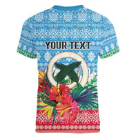 Personalised Sanma Joyeux Noel Women V-Neck T-Shirt Proud To Be a Ni-Van Sand Drawing Art LT9 - Polynesian Pride