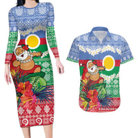 Personalised Shefa Joyeux Noel Couples Matching Long Sleeve Bodycon Dress and Hawaiian Shirt Proud To Be a Ni-Van Sand Drawing Art LT9 Blue - Polynesian Pride
