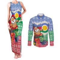 Personalised Shefa Joyeux Noel Couples Matching Tank Maxi Dress and Long Sleeve Button Shirt Proud To Be a Ni-Van Sand Drawing Art LT9 Blue - Polynesian Pride
