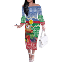 Personalised Shefa Joyeux Noel Family Matching Off The Shoulder Long Sleeve Dress and Hawaiian Shirt Proud To Be a Ni-Van Sand Drawing Art LT9 Mom's Dress Blue - Polynesian Pride