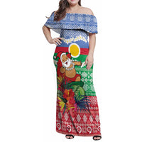 Personalised Shefa Joyeux Noel Family Matching Off Shoulder Maxi Dress and Hawaiian Shirt Proud To Be a Ni-Van Sand Drawing Art LT9 Mom's Dress Blue - Polynesian Pride
